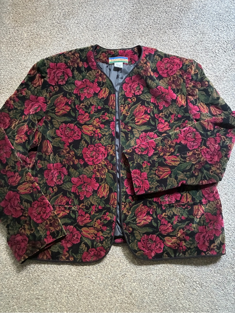 Vintage Bryn Connelly Floral Velvet Open Front Blazer (18)